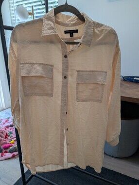 Banana Republic Light Cream/Tan Button-Up Shirt
